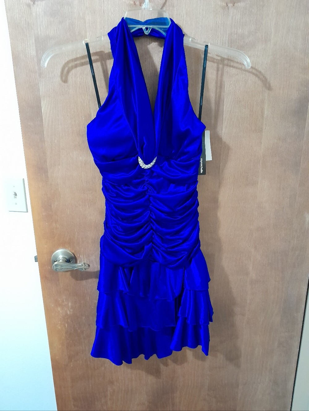Womenโs/Jr's Royal Blue Halter Ruffle Cocktail Dress